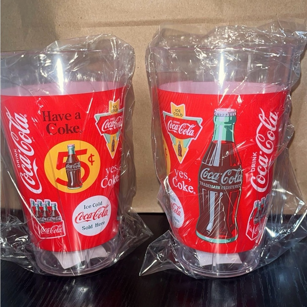 Two Coca Cola Vintage Style Party Cups Plastic / Brand New ..